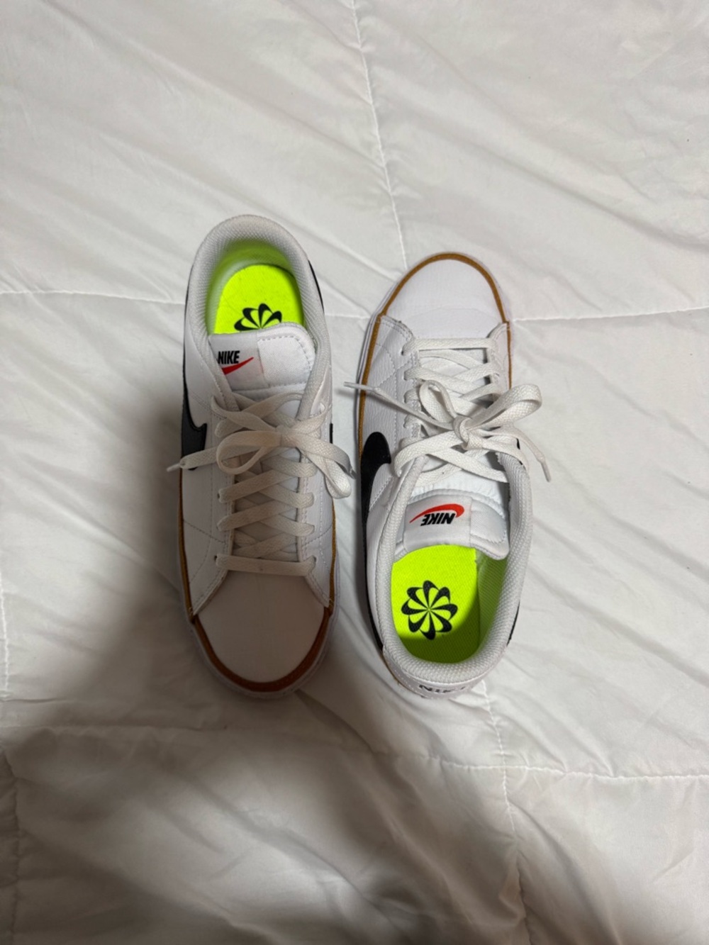 Nike White & Black Sneakers with Neon Yellow Insole